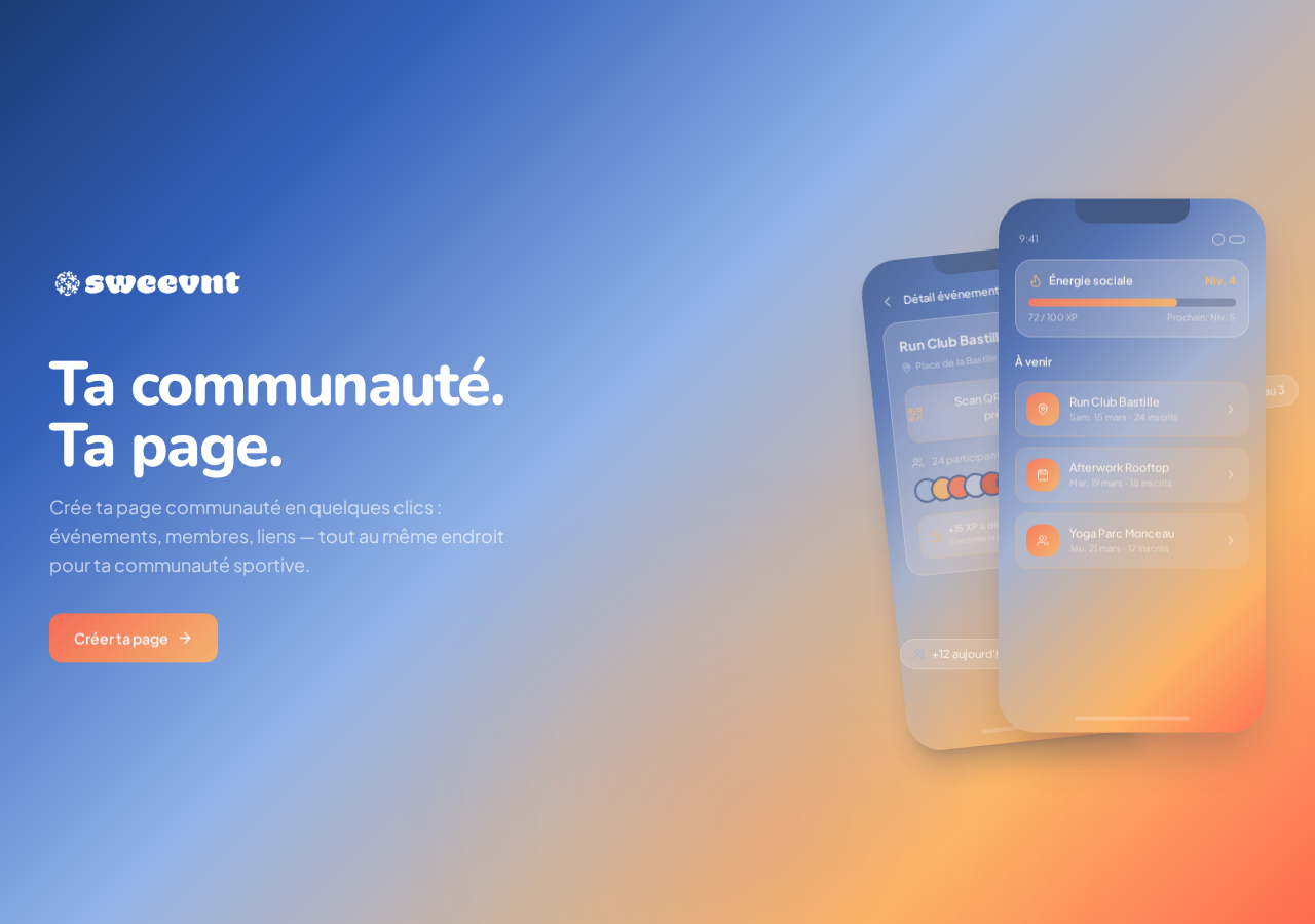 Screenshot of the Sweevnt landing page